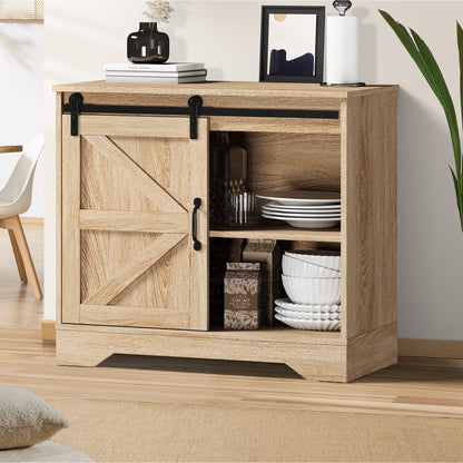 Oikiture Buffet Sideboard Cabinet Pantry Storage Cupboard Sliding Door Natural-Sideboard-PEROZ Accessories