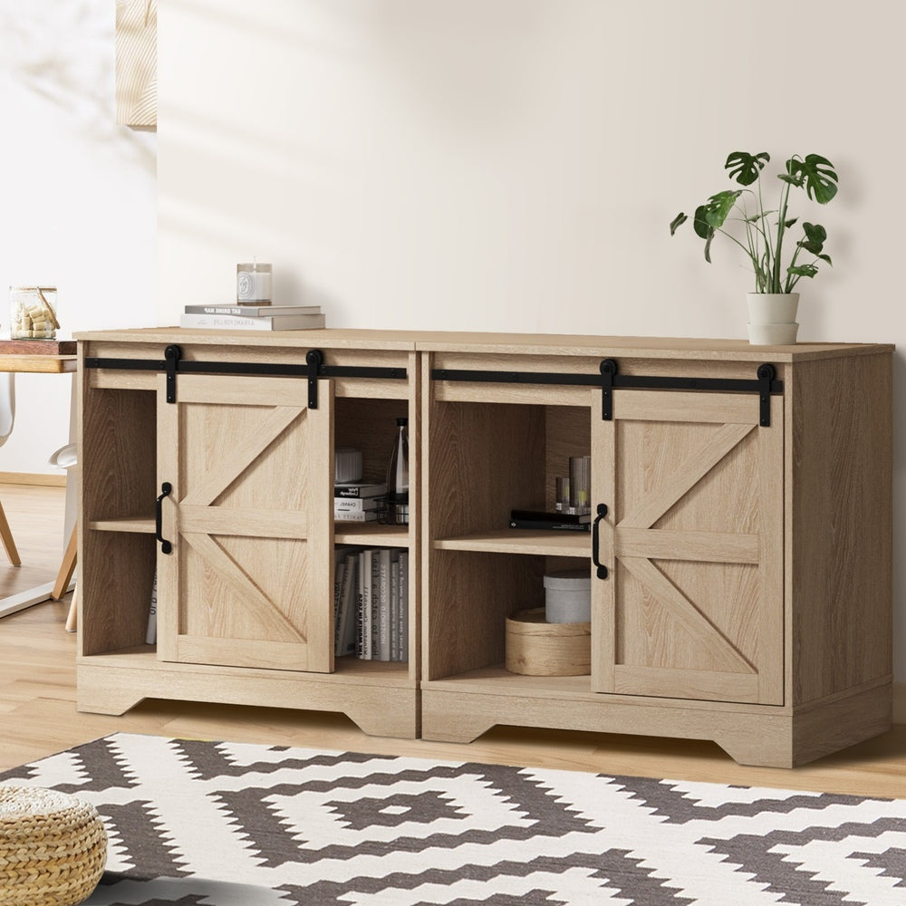 Oikiture 2x Buffet Sideboard Cabinet Storage Cupboard Oak-Sideboard-PEROZ Accessories