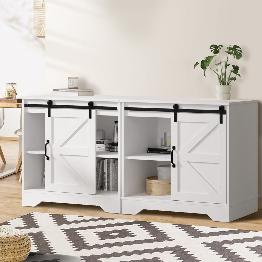 Oikiture 2x Buffet Sideboard Cabinet Storage Cupboard White-Sideboard-PEROZ Accessories