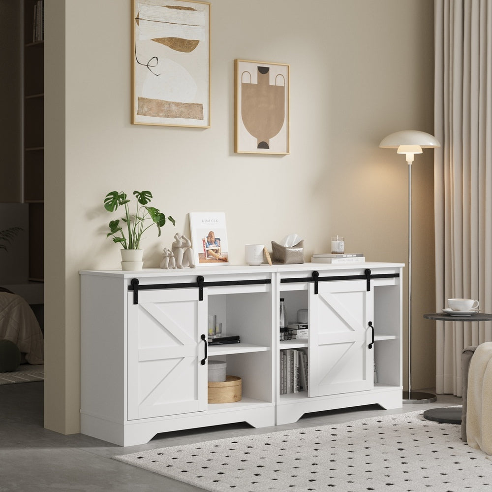 Oikiture 2x Buffet Sideboard Cabinet Storage Cupboard White-Sideboard-PEROZ Accessories