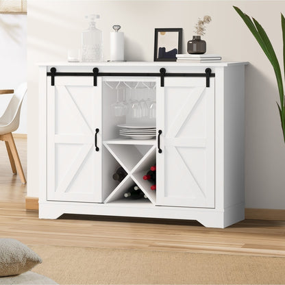 Oikiture Sideboard Buffet Wine Rack Sliding Door 5 Shelves White-Sideboard-PEROZ Accessories