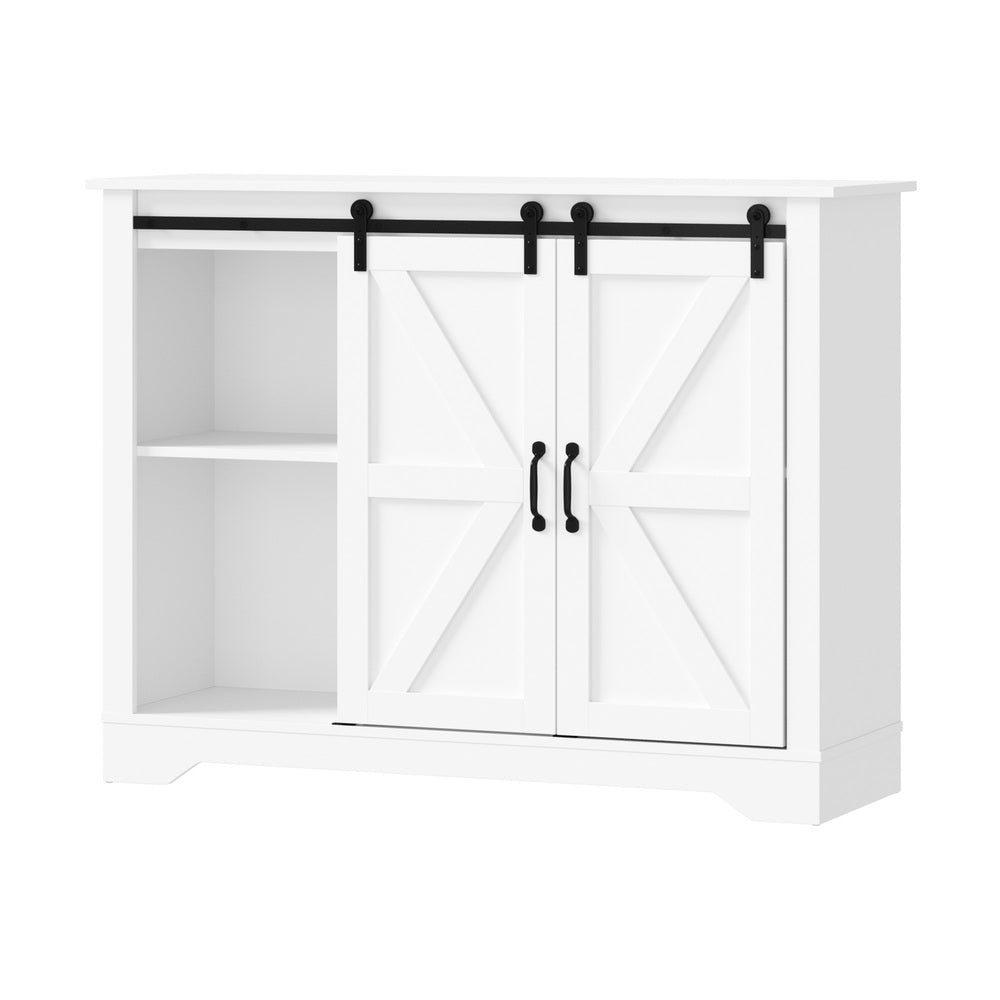 Oikiture Sideboard Buffet Wine Rack Sliding Door 5 Shelves White-Sideboard-PEROZ Accessories