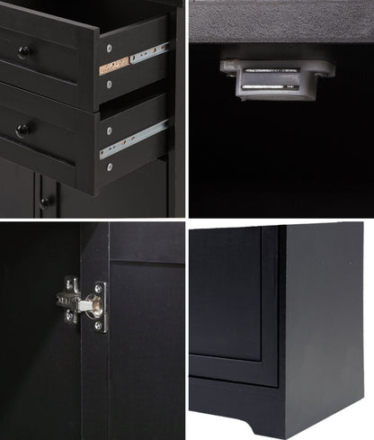 Oikiture Buffet Sideboard Kitchen Hallway Drawers Table Black-Sideboard-PEROZ Accessories