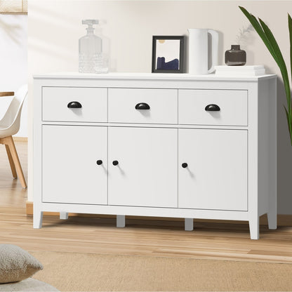 Oikiture Sideboard Buffet Storage Cabinet 3 Doors Cupboard Pantry Kitchen White-Sideboard-PEROZ Accessories