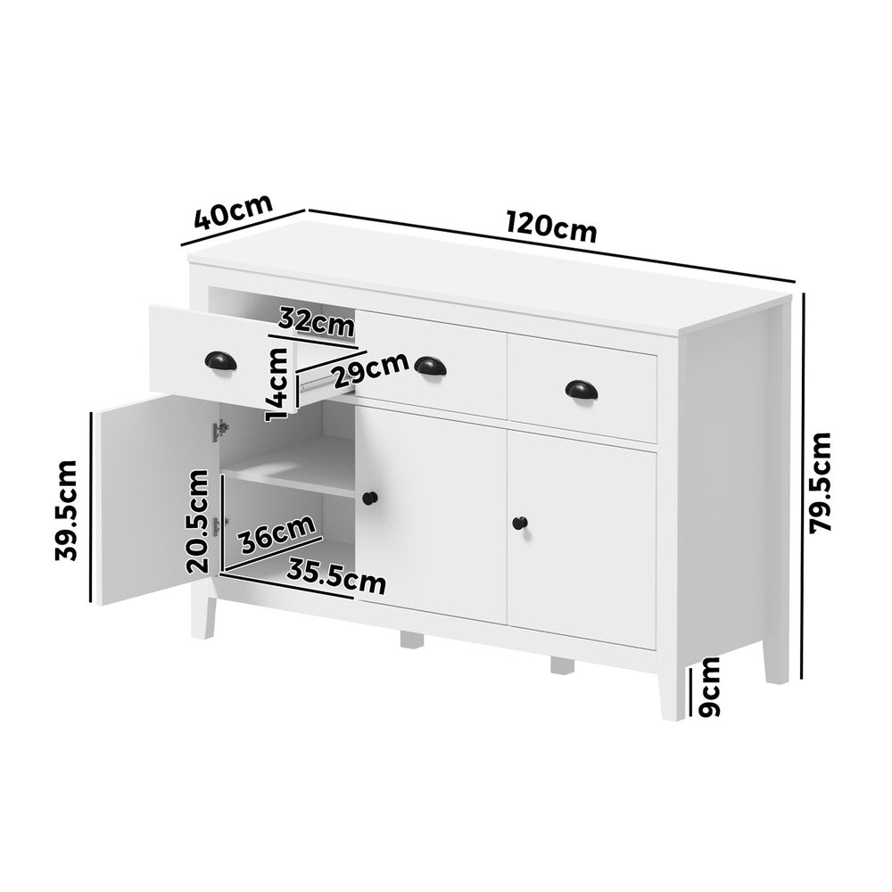 Oikiture Sideboard Buffet Storage Cabinet 3 Doors Cupboard Pantry Kitchen White-Sideboard-PEROZ Accessories