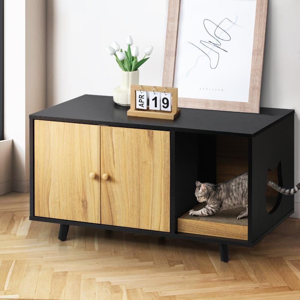 Alopet Cat Litter Box Enclosure Wooden Side Table Storage Cabinet W/ Scratcher-Sideboards-PEROZ Accessories