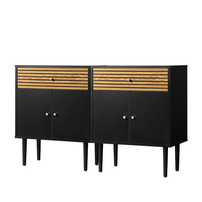 Oikiture 2x Sideboard Buffet Storage Cabinet Cupboard Black and Wood-Sideboard-PEROZ Accessories