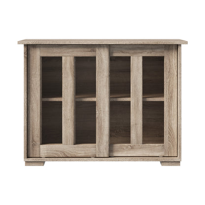 Oikiture Sideboard Buffet Glass Sliding Door Natural-Sideboard-PEROZ Accessories