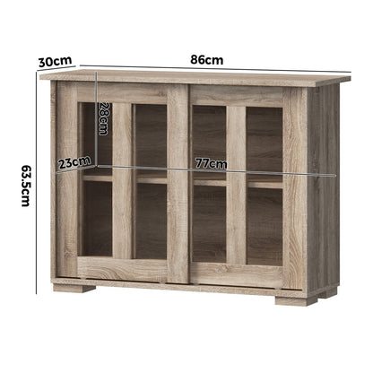 Oikiture Sideboard Buffet Glass Sliding Door Natural-Sideboard-PEROZ Accessories