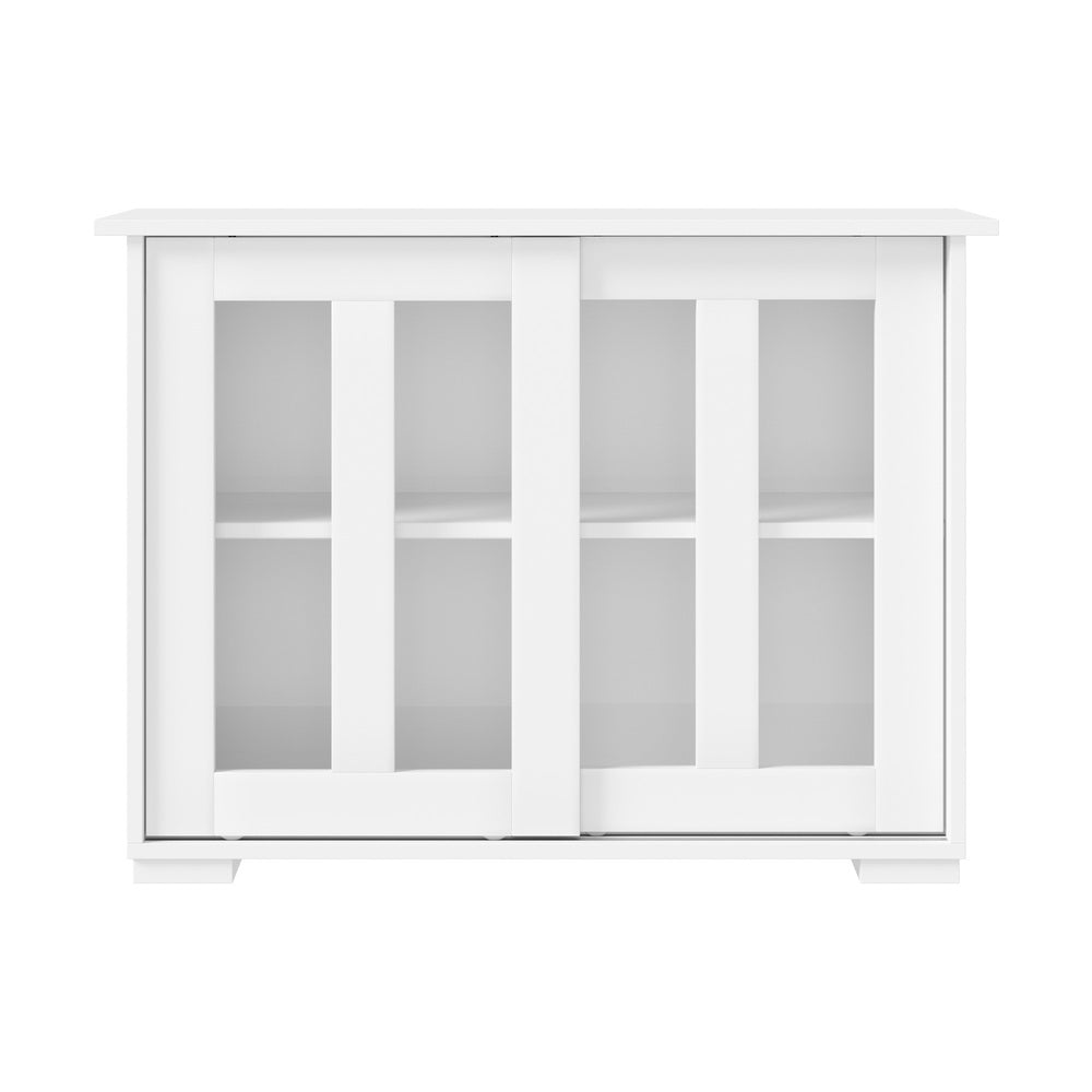 Oikiture Sideboard Buffet Glass Sliding Door White-Sideboard-PEROZ Accessories