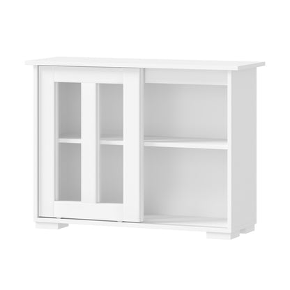 Oikiture Sideboard Buffet Glass Sliding Door White-Sideboard-PEROZ Accessories