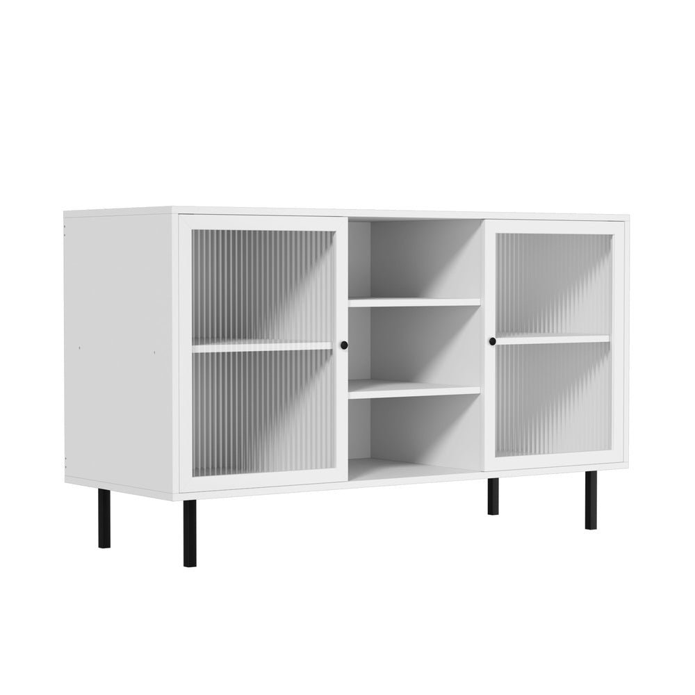 Oikiture Sideboard Buffet Tempered Glass Door 2 Drawers White-Sideboard-PEROZ Accessories