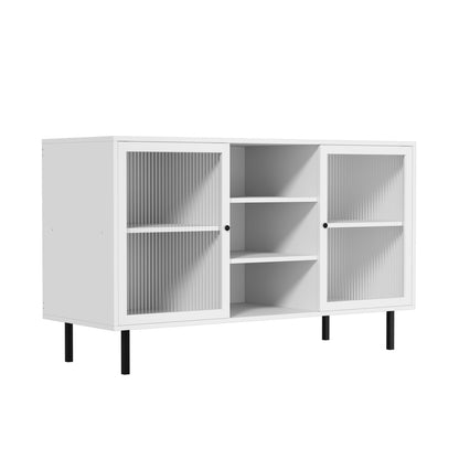 Oikiture Sideboard Buffet Tempered Glass Door 2 Drawers White-Sideboard-PEROZ Accessories