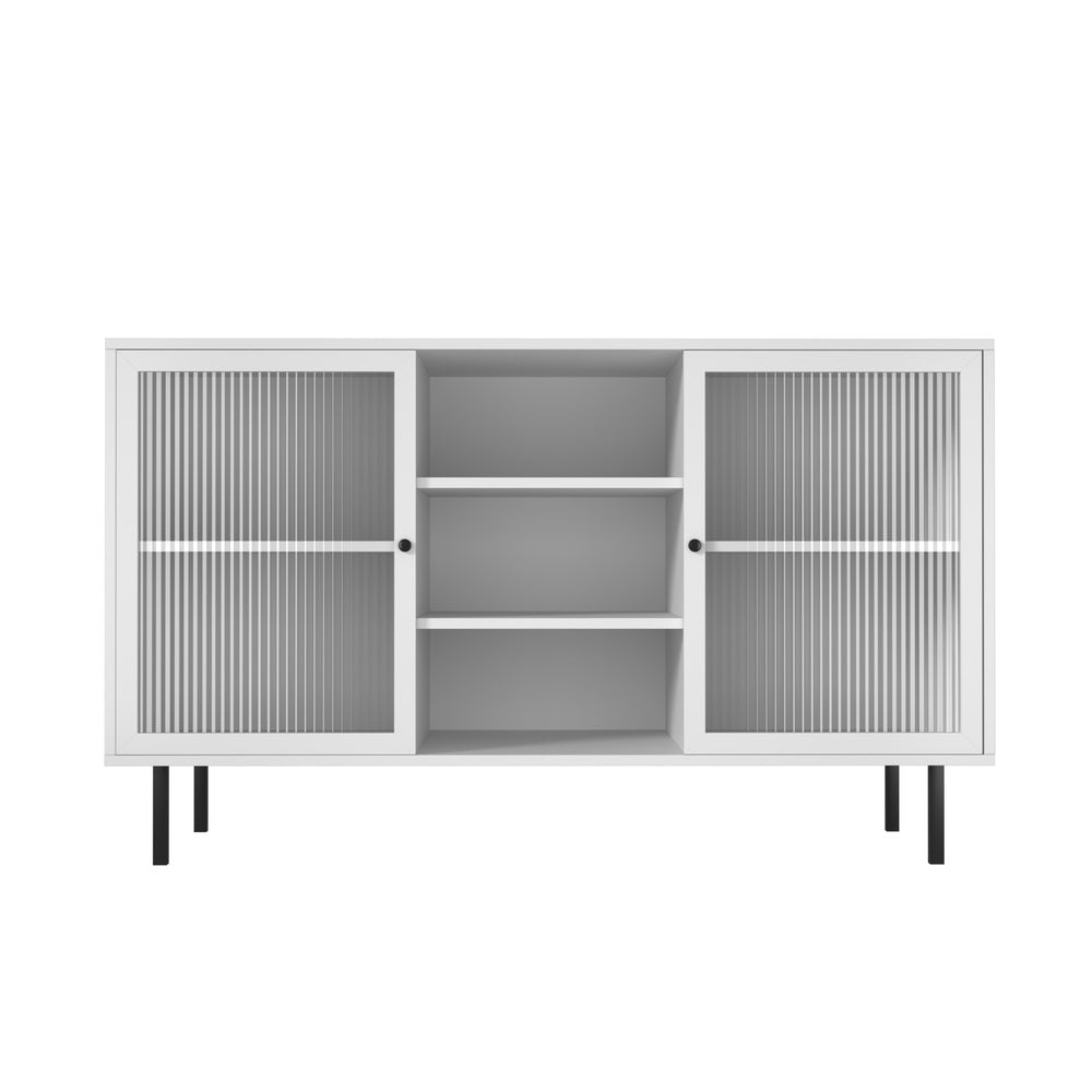 Oikiture Sideboard Buffet Tempered Glass Door 2 Drawers White-Sideboard-PEROZ Accessories