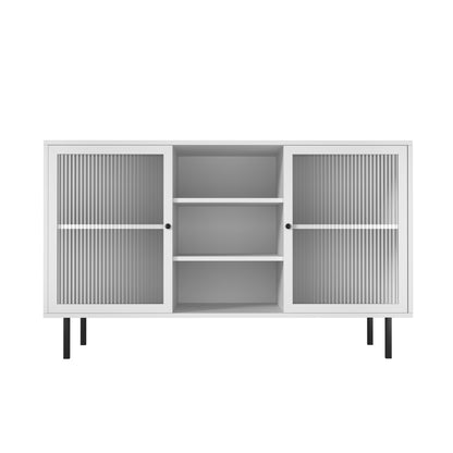 Oikiture Sideboard Buffet Tempered Glass Door 2 Drawers White-Sideboard-PEROZ Accessories
