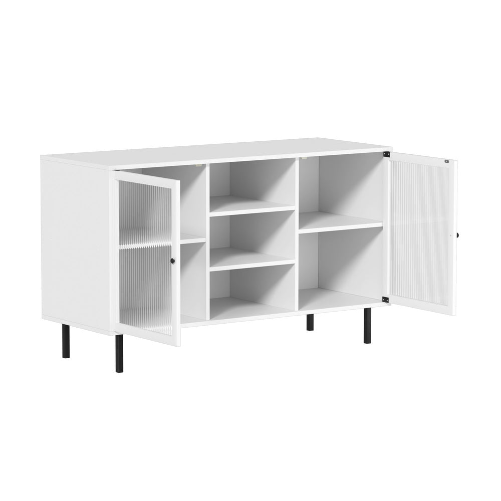 Oikiture Sideboard Buffet Tempered Glass Door 2 Drawers White-Sideboard-PEROZ Accessories