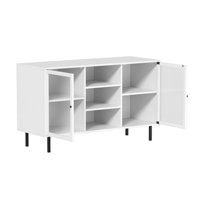 Oikiture Sideboard Buffet Tempered Glass Door 2 Drawers White-Sideboard-PEROZ Accessories
