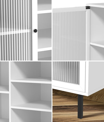Oikiture Sideboard Buffet Tempered Glass Door 2 Drawers White-Sideboard-PEROZ Accessories