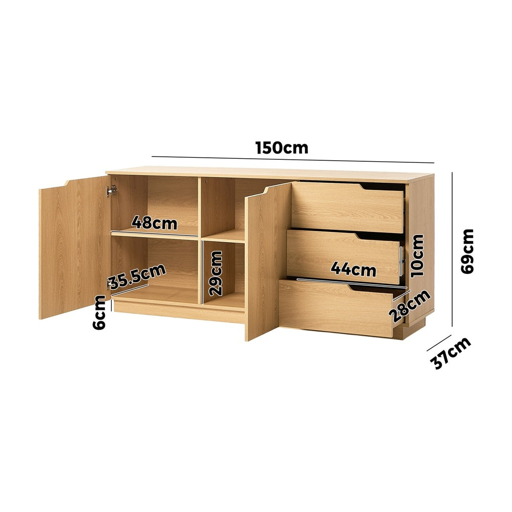 Oikiture Buffet Sideboard Storage Cabinet 3 Drawers Cupboard-Sideboard-PEROZ Accessories
