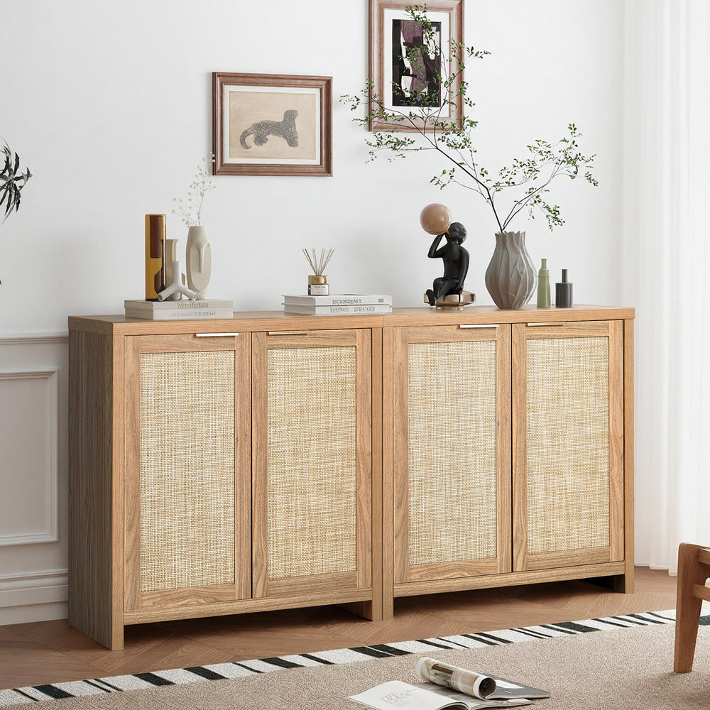 Oikiture Buffet Sideboard Rattan Storage Cabinet Kitchen Hallway Table-Sideboard-PEROZ Accessories
