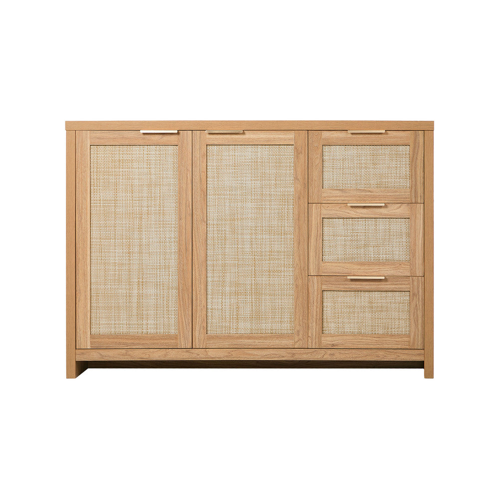 Oikiture Buffet Sideboard Cabinet Rattan 3 Drawer Hallway Table-Sideboard-PEROZ Accessories