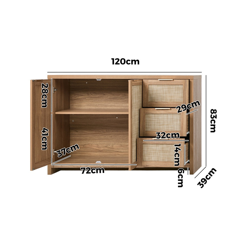 Oikiture Buffet Sideboard Cabinet Rattan 3 Drawer Hallway Table-Sideboard-PEROZ Accessories