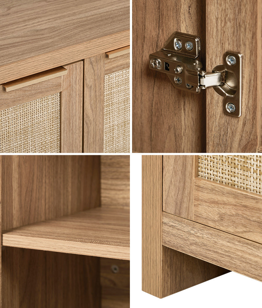 Oikiture Buffet Sideboard Cabinet Rattan 3 Drawer Hallway Table-Sideboard-PEROZ Accessories