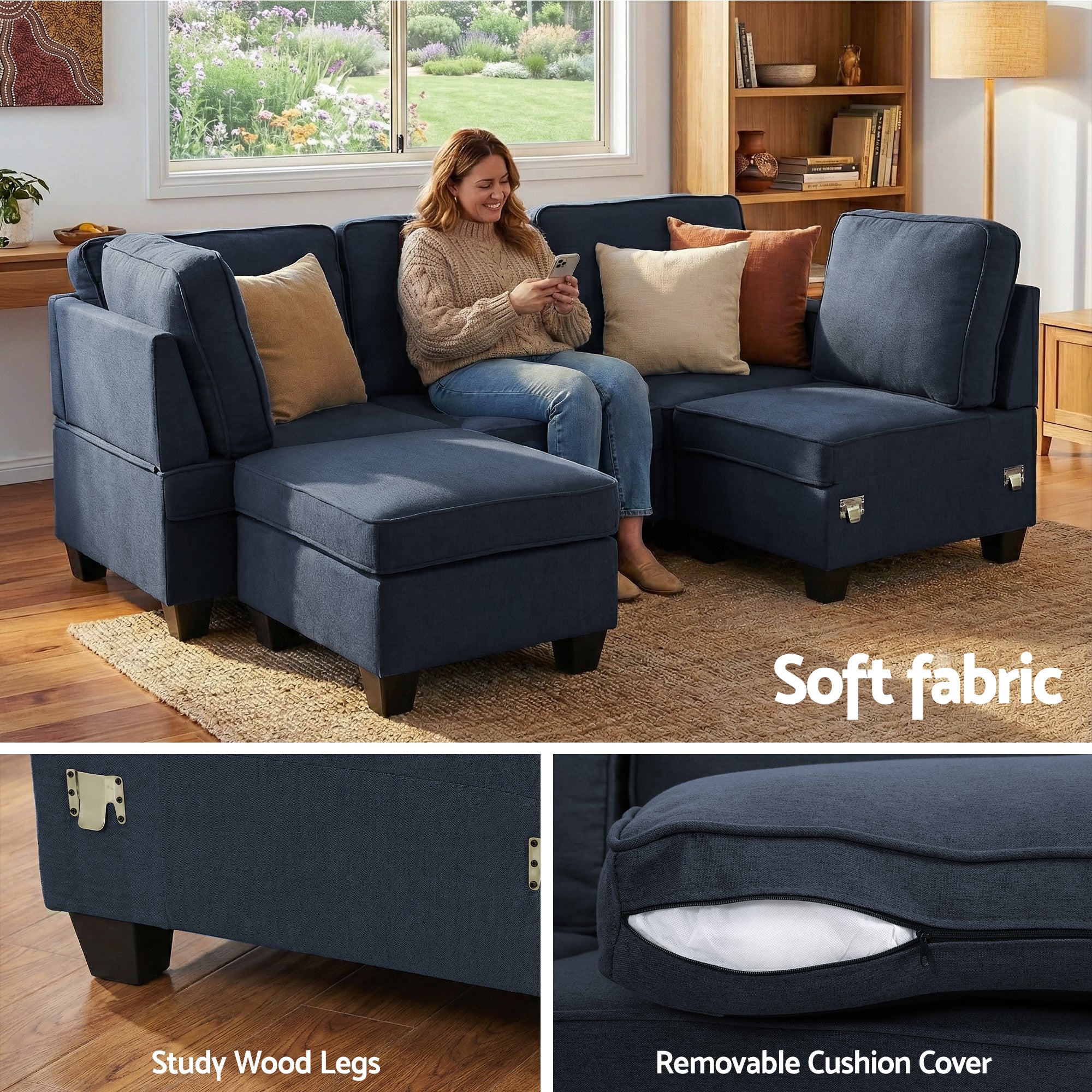 Artiss Modular Sofa Chaise Set 5-seater Dark Grey-Furniture > Sofas-PEROZ Accessories