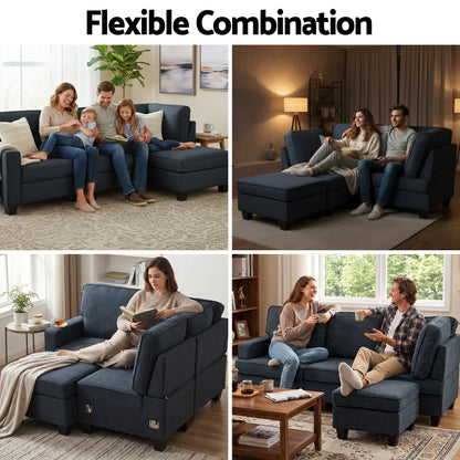Artiss Modular Sofa Chaise Set 4-seater Dark Grey-Furniture > Sofas-PEROZ Accessories