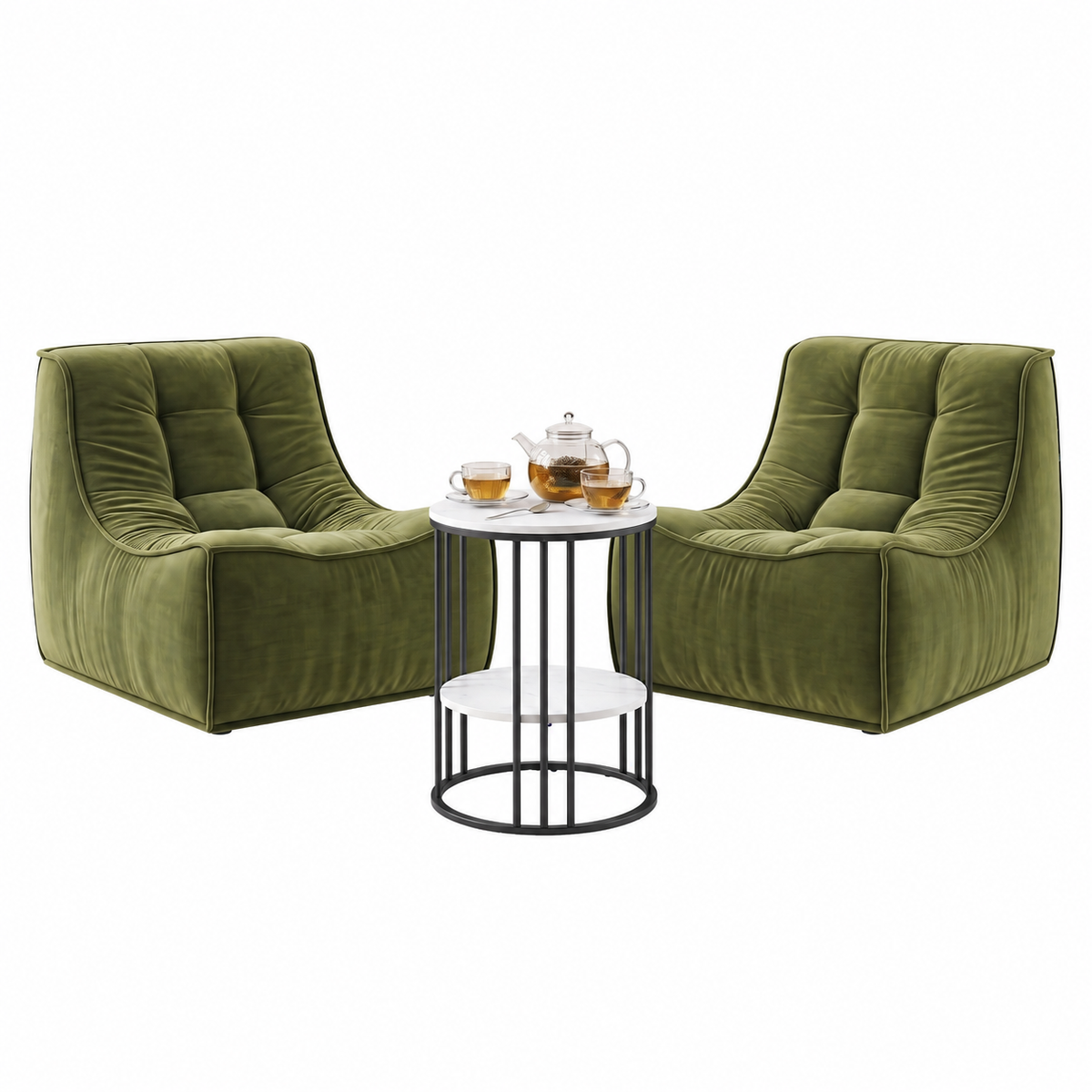 Artiss Sofa &amp; Coffee Table Set Armless Chenille No Assembly Green White &amp; Black-Furniture > Sofas > Sofas &amp; Sofa Beds-PEROZ Accessories