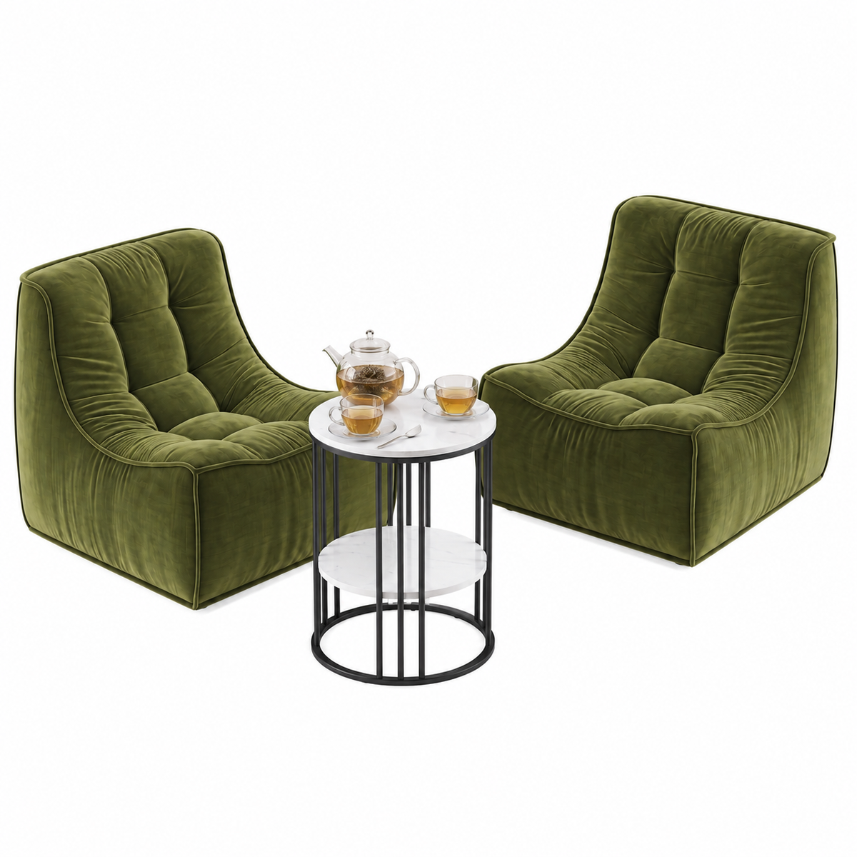 Artiss Sofa &amp; Coffee Table Set Armless Chenille No Assembly Green White &amp; Black-Furniture > Sofas > Sofas &amp; Sofa Beds-PEROZ Accessories