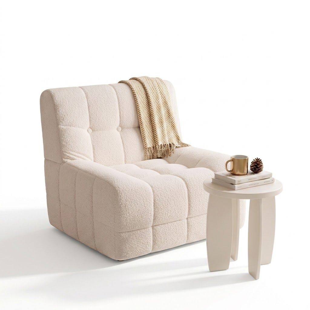 Artiss Single Boneless Sofa &amp; Round End Table Set White-Furniture > Sofas > Sofas &amp; Sofa Beds-PEROZ Accessories