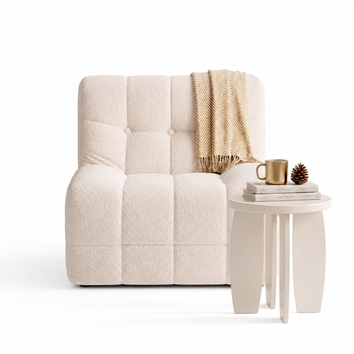Artiss Single Boneless Sofa &amp; Round End Table Set White-Furniture > Sofas > Sofas &amp; Sofa Beds-PEROZ Accessories