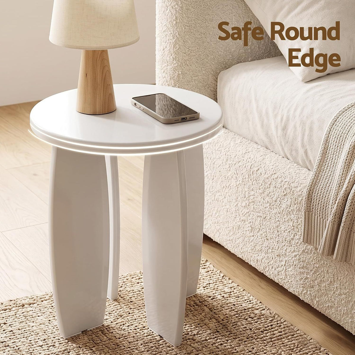 Artiss Single Boneless Sofa &amp; Round End Table Set White-Furniture > Sofas > Sofas &amp; Sofa Beds-PEROZ Accessories