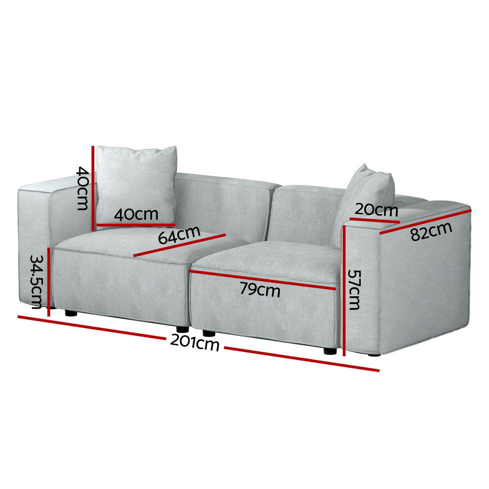 Artiss Modular Sofa Chaise Set 2-Seater Grey-Furniture &gt; Living Room-PEROZ Accessories
