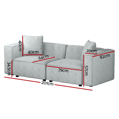Artiss Modular Sofa Chaise Set 2-Seater Grey-Furniture &gt; Living Room-PEROZ Accessories