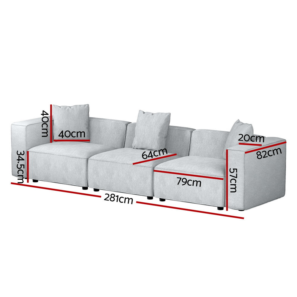 Artiss Modular Sofa Chaise Set 3-Seater Grey-Furniture &gt; Living Room-PEROZ Accessories