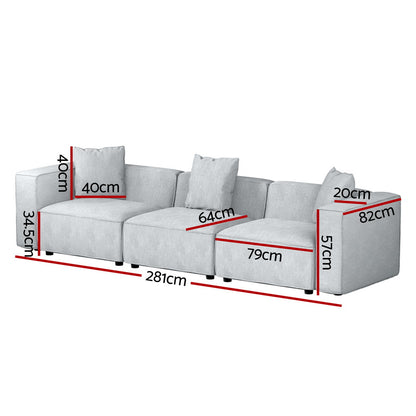 Artiss Modular Sofa Chaise Set 3-Seater Grey-Furniture &gt; Living Room-PEROZ Accessories