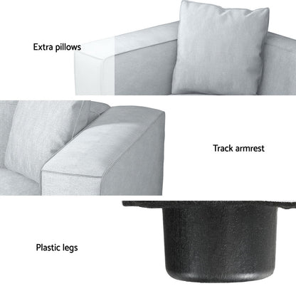 Artiss Modular Sofa Chaise Set 3-Seater Grey-Furniture &gt; Living Room-PEROZ Accessories