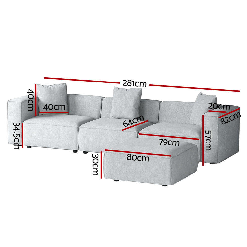 Artiss Modular Sofa Chaise Set 4-Seater Grey-Furniture &gt; Living Room-PEROZ Accessories