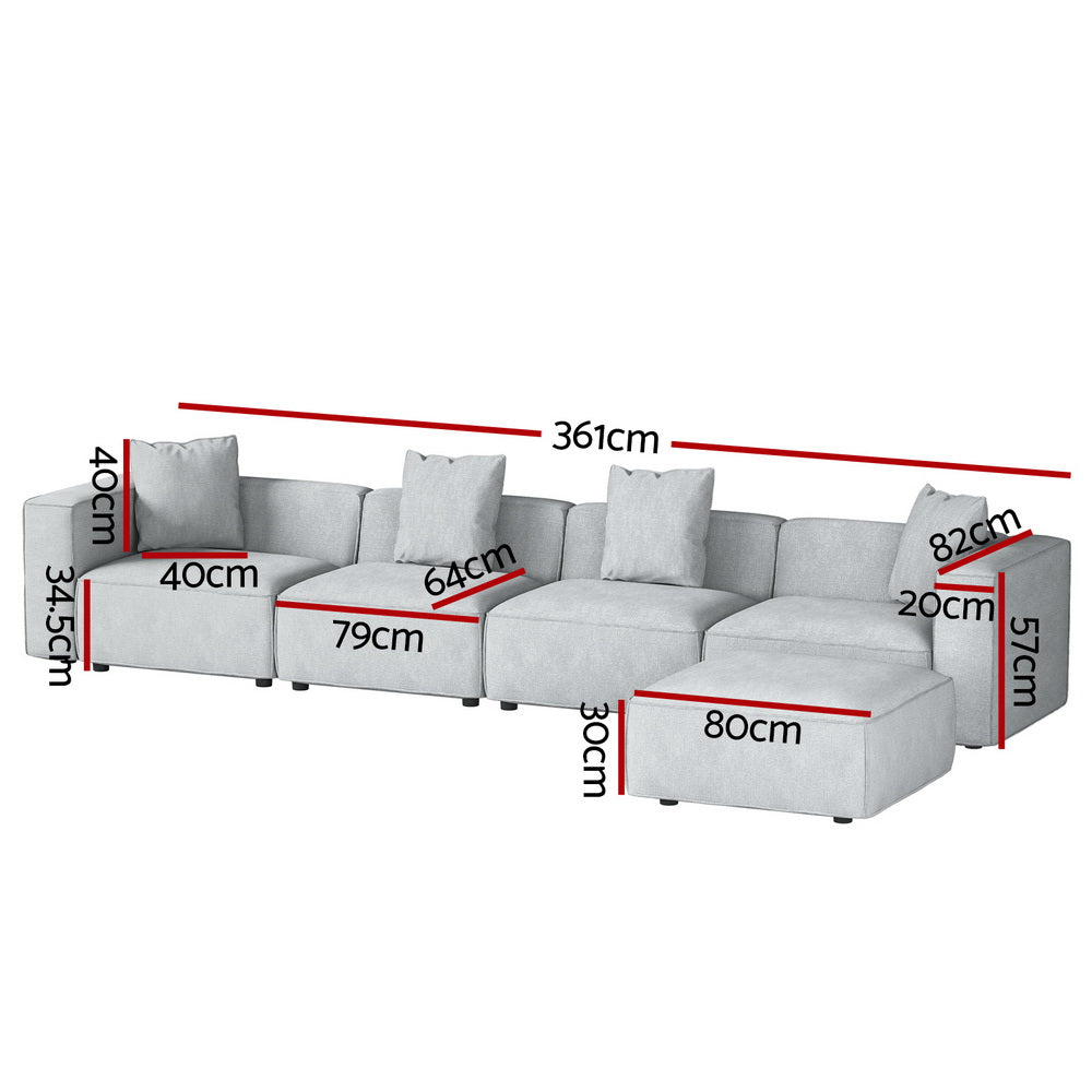 Artiss Modular Sofa Chaise Set 5-Seater Grey-Furniture &gt; Living Room-PEROZ Accessories