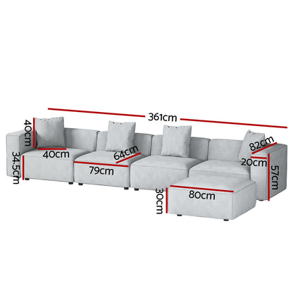 Artiss Modular Sofa Chaise Set 5-Seater Grey-Furniture &gt; Living Room-PEROZ Accessories