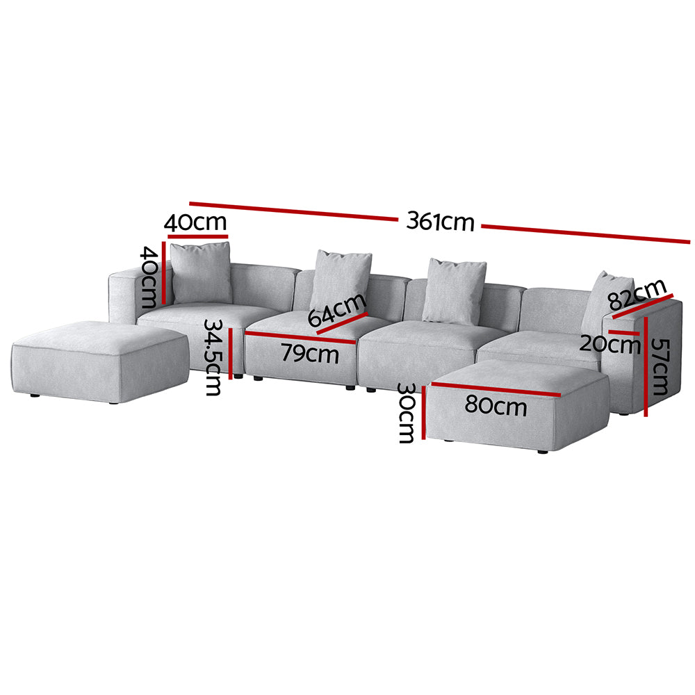 Artiss Modular Sofa Chaise Set 6-Seater Grey-Furniture &gt; Living Room-PEROZ Accessories