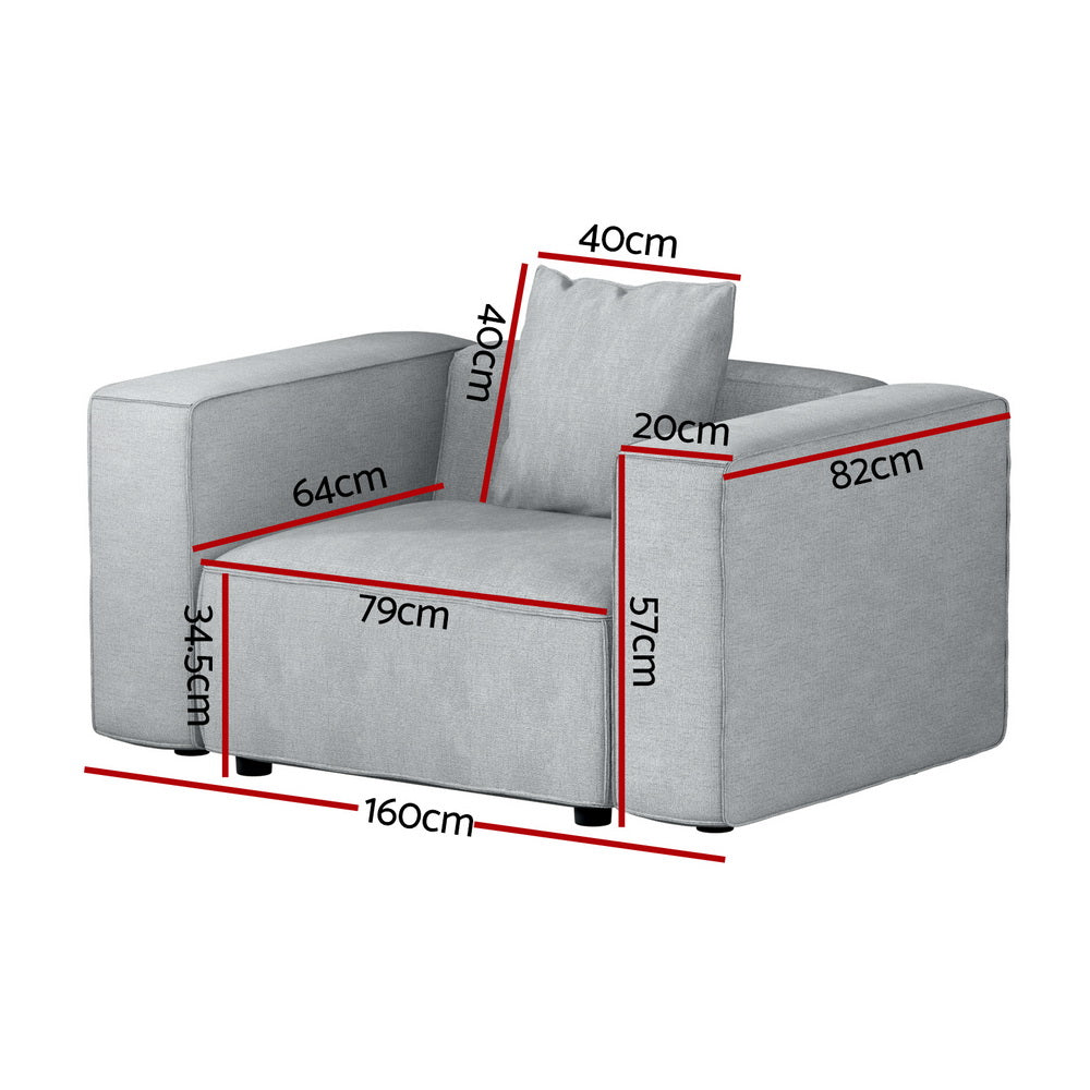 Artiss Modular Sofa Chaise Set 1-Seater Grey-Furniture &gt; Living Room-PEROZ Accessories