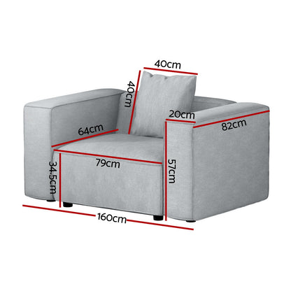 Artiss Modular Sofa Chaise Set 1-Seater Grey-Furniture &gt; Living Room-PEROZ Accessories