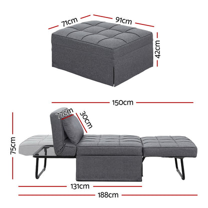 Artiss Sofa Bed Lounge Convertible Ottoman 1 Seater Couch Recliner Linen Grey-Furniture &gt; Living Room-PEROZ Accessories