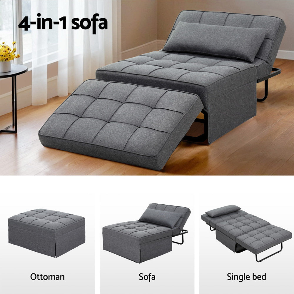 Artiss Sofa Bed Lounge Convertible Ottoman 1 Seater Couch Recliner Linen Grey-Furniture &gt; Living Room-PEROZ Accessories