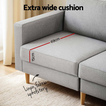 Artiss Sofa 3 Seater Extra Large Linen Fabric Grey-Furniture &gt; Sofas &gt; Sofas &amp; Sofa Beds-PEROZ Accessories