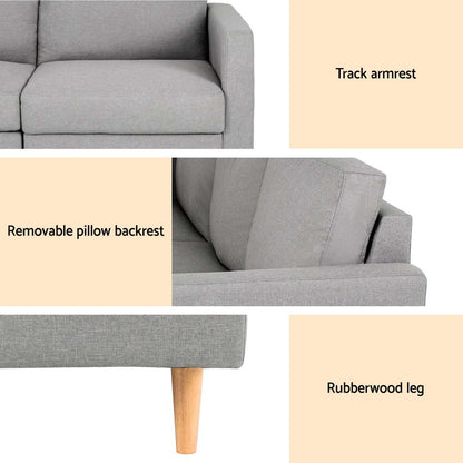 Artiss Sofa 3 Seater Extra Large Linen Fabric Grey-Furniture &gt; Sofas &gt; Sofas &amp; Sofa Beds-PEROZ Accessories