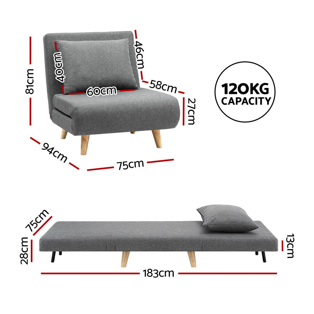 Artiss Sofa Bed Convertible Couch Recliner Lounge Chair Linen Grey-Furniture &gt; Sofas &gt; Sofas &amp; Sofa Beds-PEROZ Accessories
